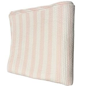 Pottery Barn Kids Pink And White White Striped Quilt 84” X 84” Queen/Full